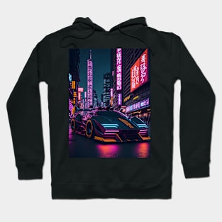 Dark Neon City Sports Car Hoodie